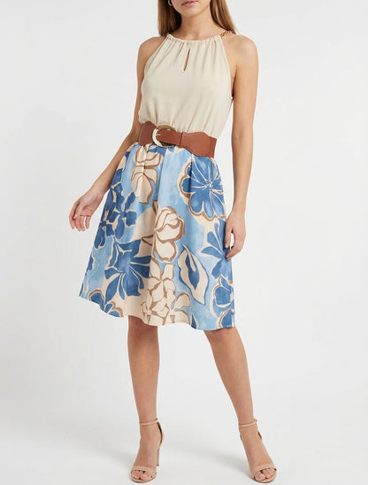 Robe fluide taille élastiquée fleurie - Bleu clair