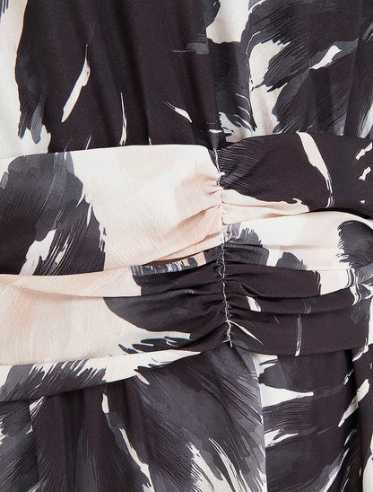 Robe imprimé feuillage à taille élastiquée - Noir - 3