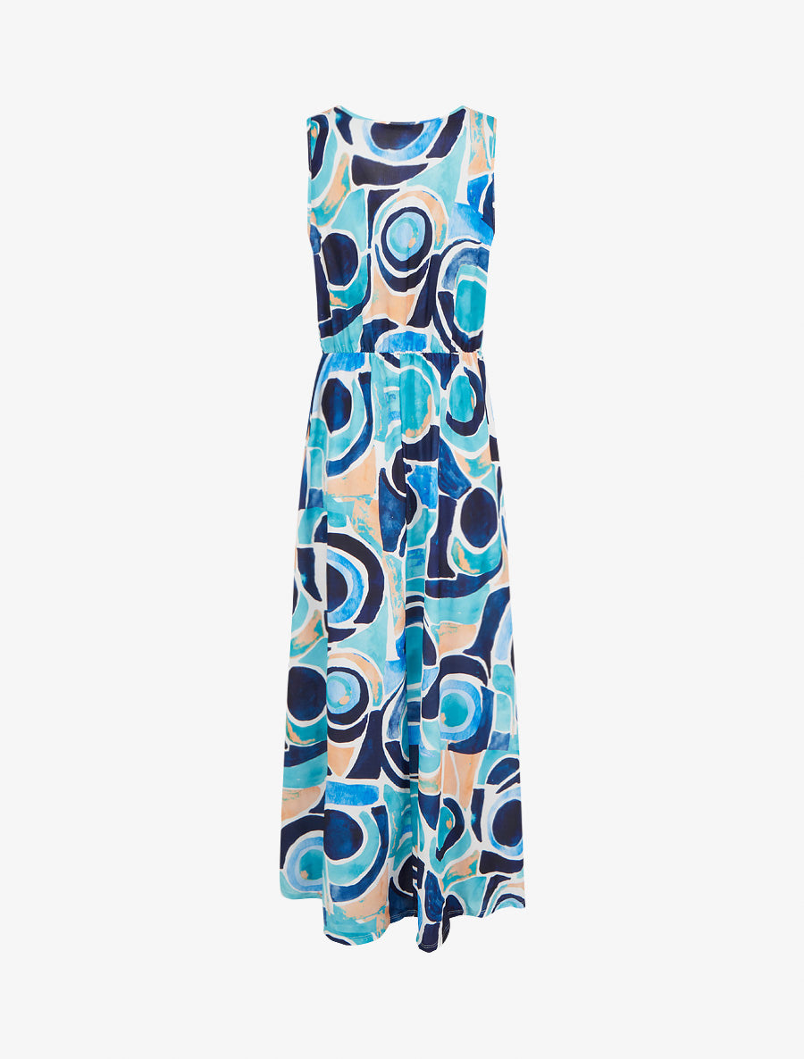Robe imprimé abstrait à taille élastiquée - Marine - 2