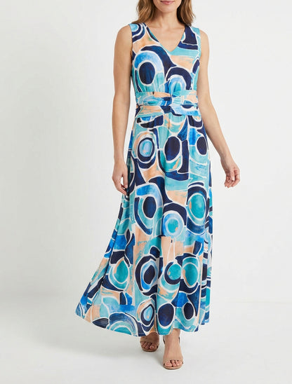 Robe fluide col V sans manches - Marine