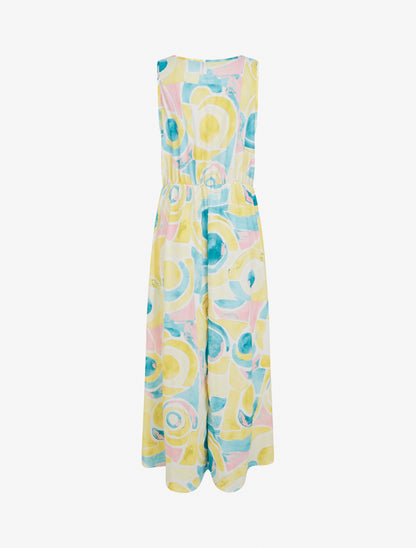 Robe imprimé abstrait à taille élastiquée - Jaune - 2