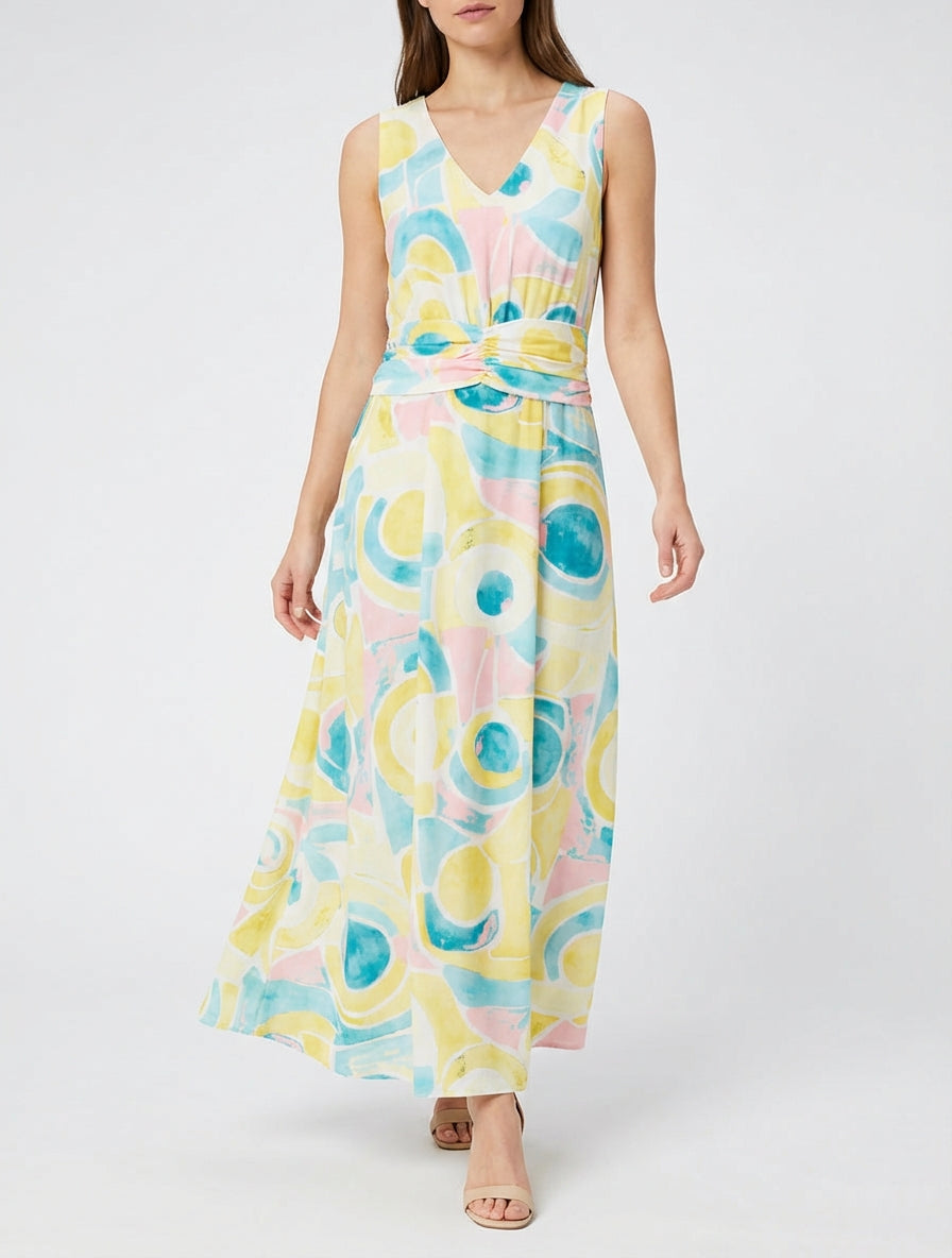 Robe fluide col V sans manches - Jaune
