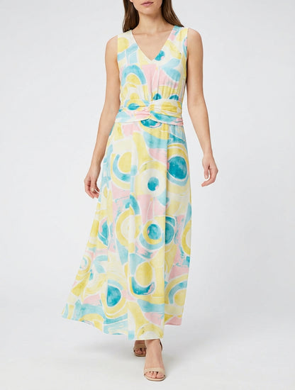 Robe fluide col V sans manches - Jaune