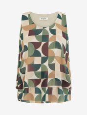 Top imprimé graphique à bords volantés - Kaki - 1
