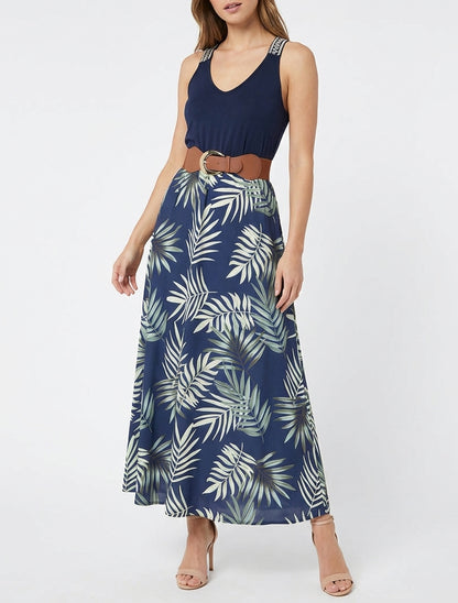 Robe longue col V bretelles brodées - Vert