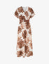 Robe longue manches courtes imprimé feuillage - Marron - 1