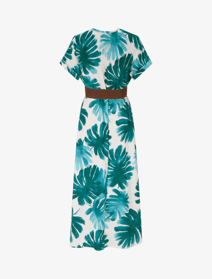 Robe longue manches courtes imprimé feuillage - Vert foncé - 2