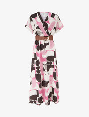 Robe longue manches courtes imprimé graphique - Marron - 1