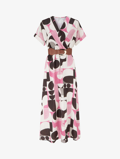 Robe longue manches courtes imprimé graphique - Marron - 1