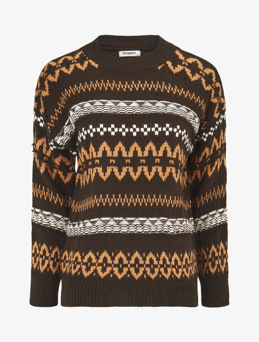 Pull en maille imprimé fantaisie - Chocolat - 1