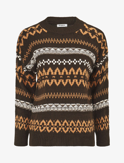 Pull en maille imprimé fantaisie - Chocolat - 1