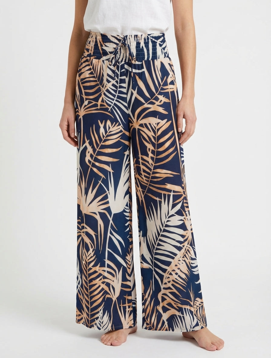 Pantalon fluide à liens à nouer - Marine