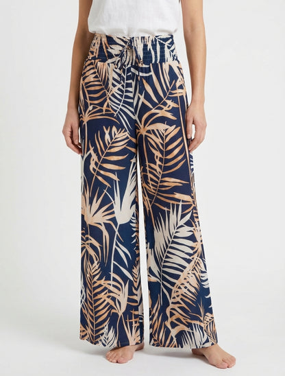 Pantalon fluide à liens à nouer - Marine