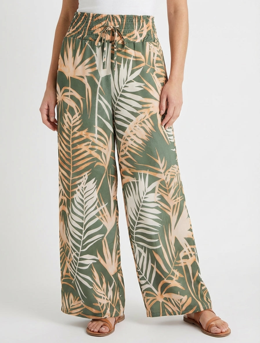 Pantalon fluide liens à nouer - Kaki