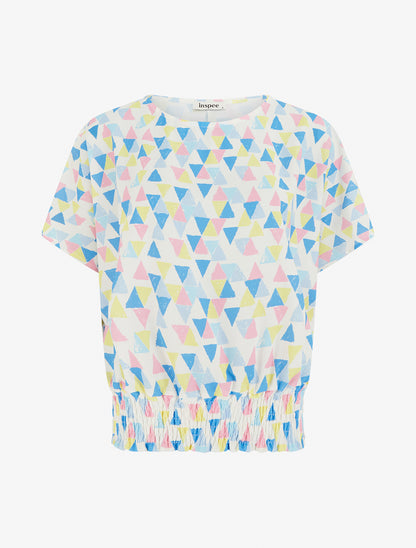 Top coupe boule imprimé triangles - Bleu ciel - 1