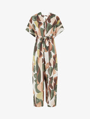 Combinaison imprimé abstrait à taille élastiquée - Kaki - 1
