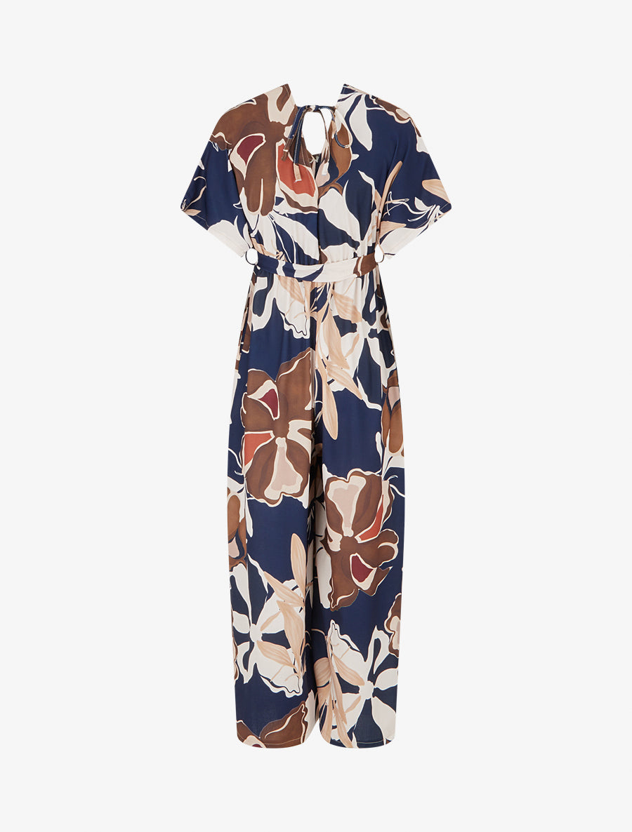 Combinaison imprimé floral à taille élastiquée - Marine - 2
