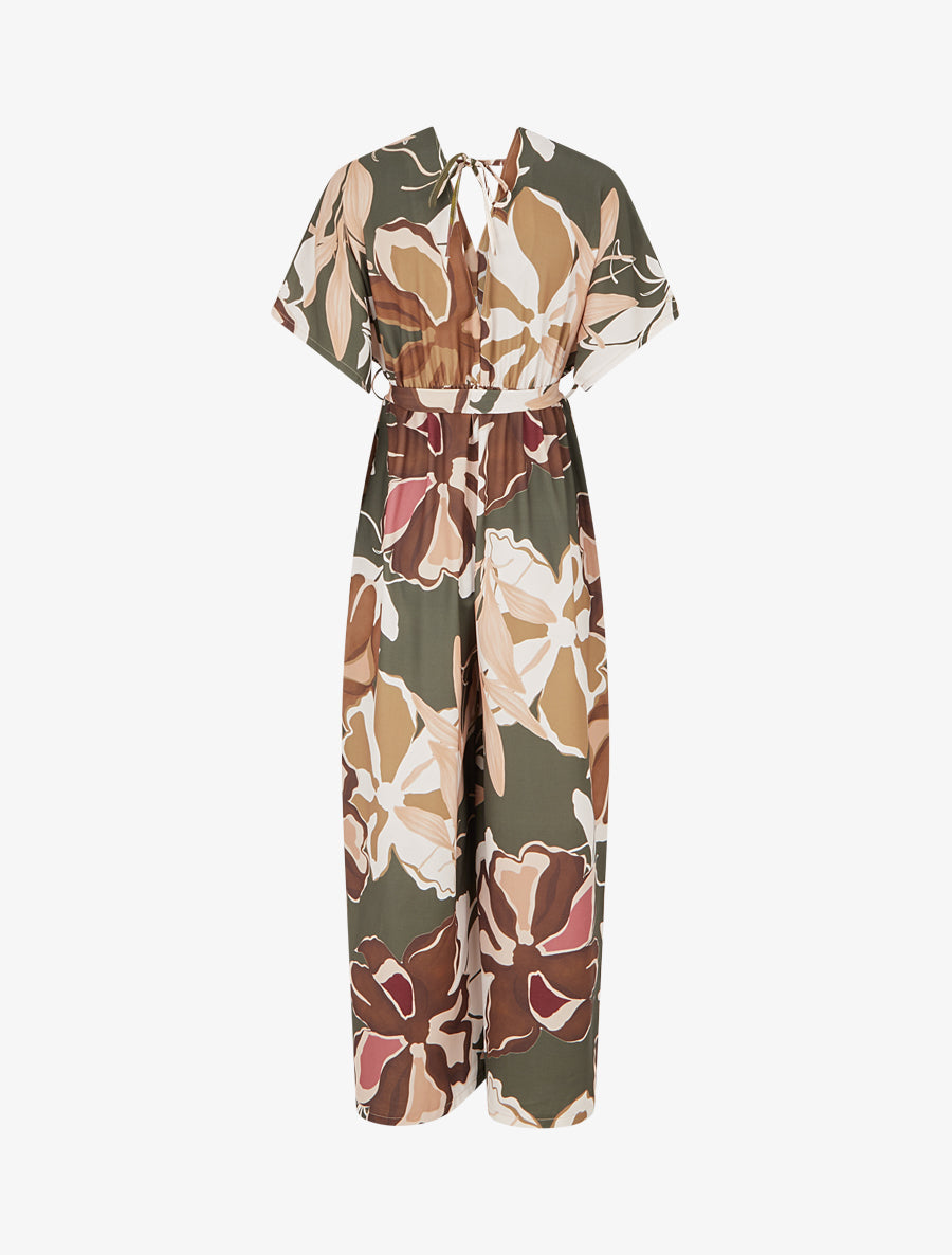 Combinaison imprimé floral à taille élastiquée - Kaki - 2