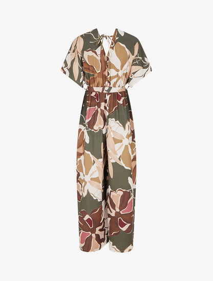 Combinaison imprimé floral à taille élastiquée - Kaki - 2