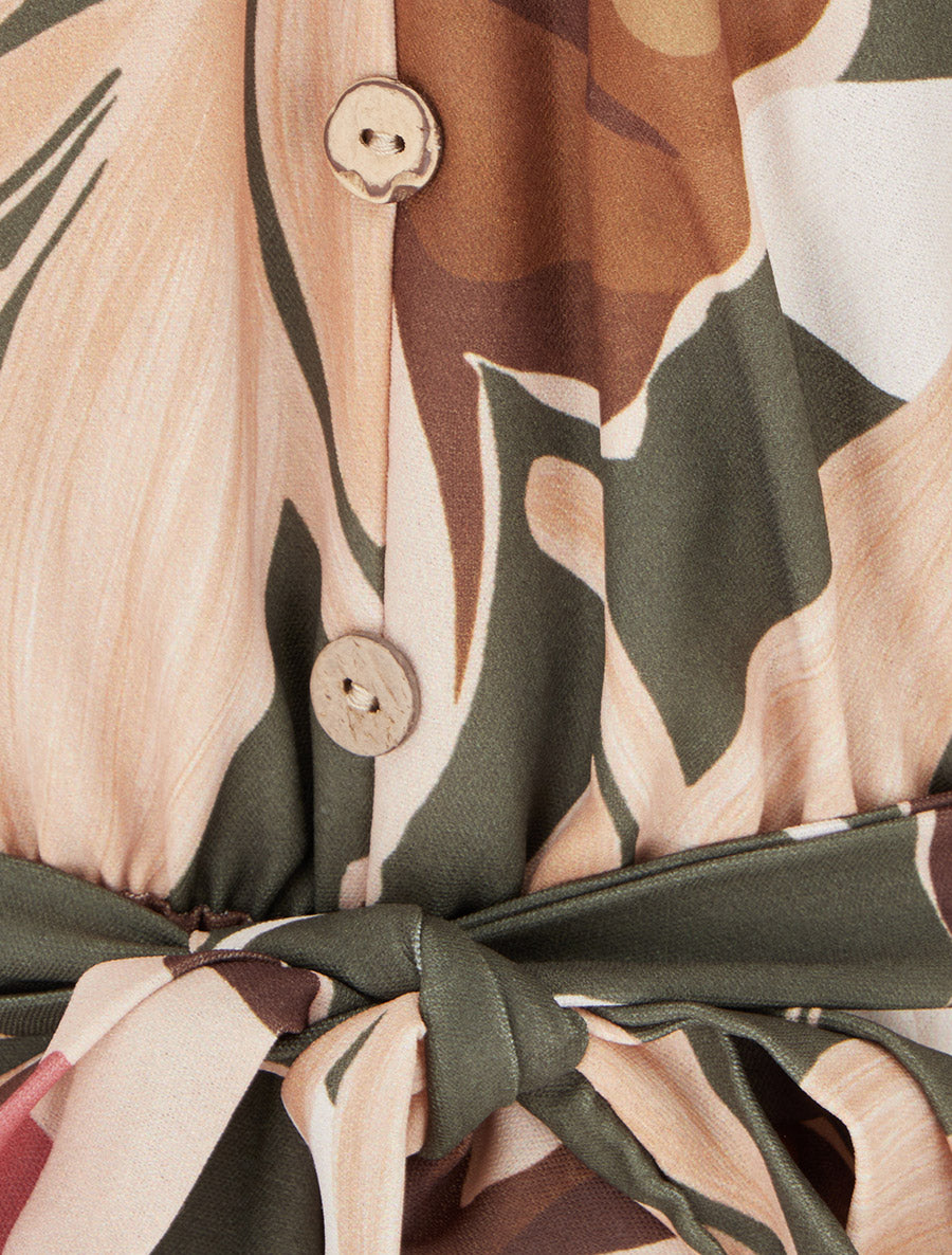Combinaison imprimé floral à taille élastiquée - Kaki - 3