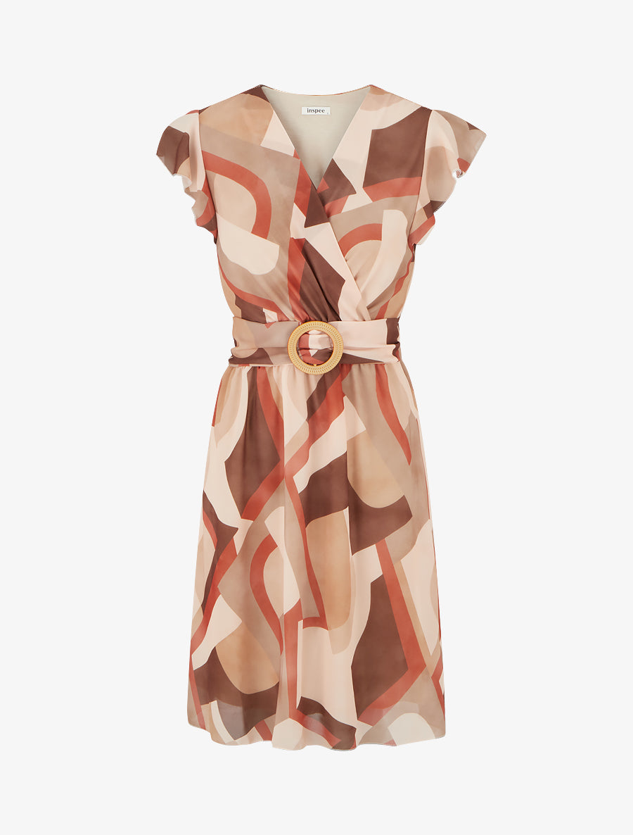 Robe cache-coeur à imprimé rétro - Camel - 1