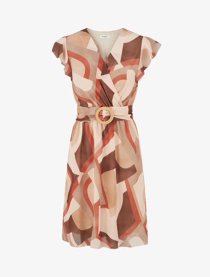 Robe cache-coeur à imprimé rétro - Camel - 1
