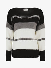 Pull en maille à rayures stylisées - Noir - 1