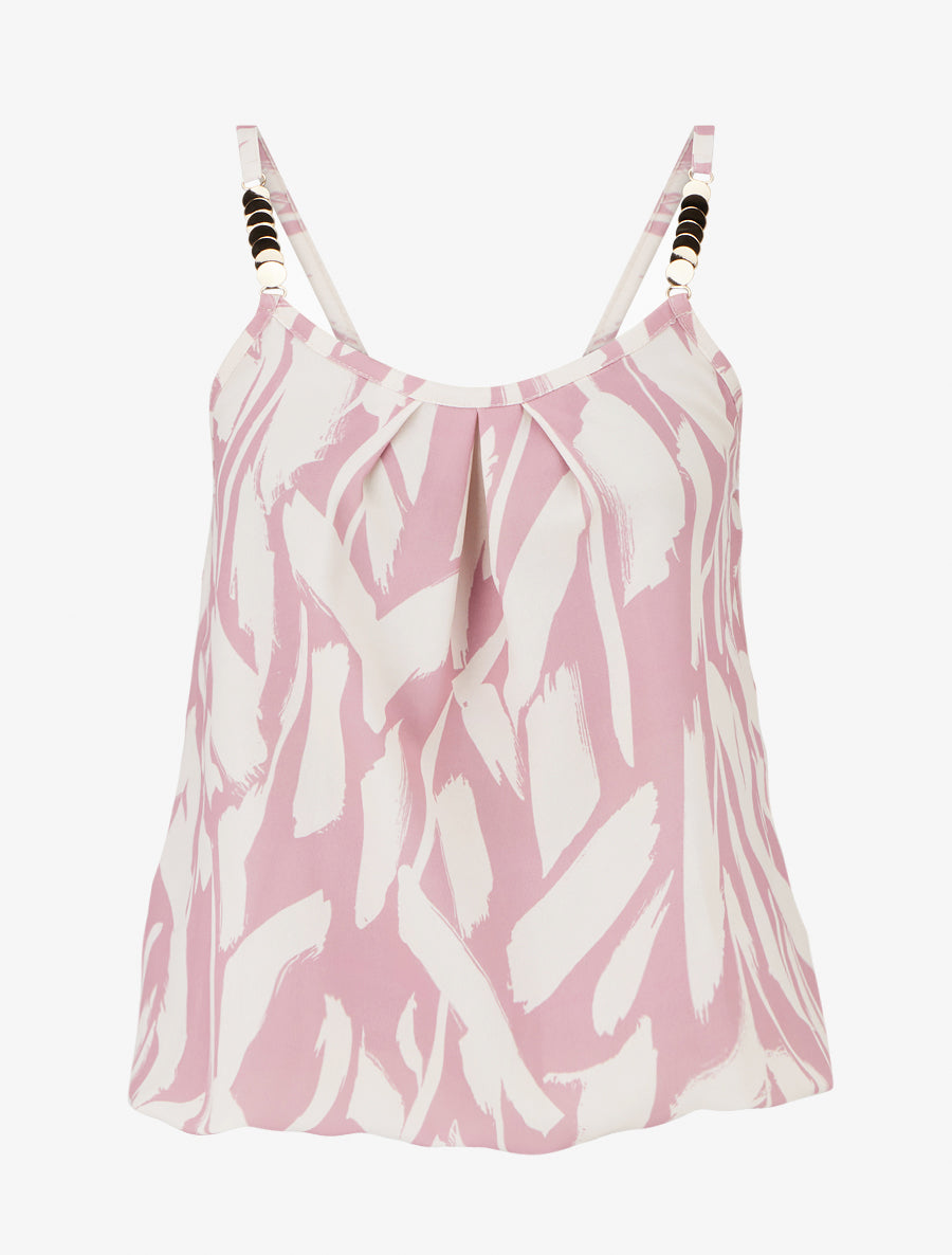 Caraco imprimé graphique à bretelles bijoux - Rose - 1