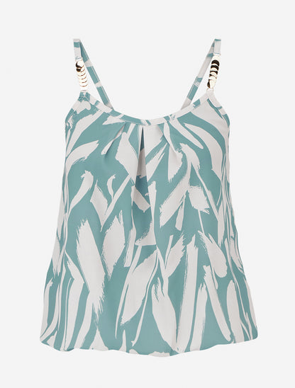 Caraco imprimé graphique à bretelles bijoux - Vert d&