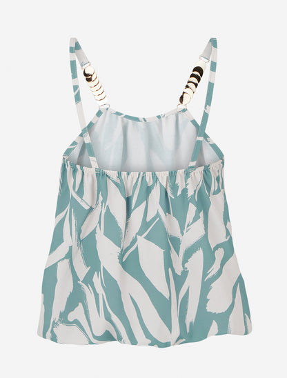 Caraco imprimé graphique à bretelles bijoux - Vert d&