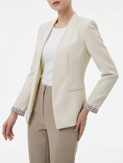 Veste droite col droit revers imprimé - Beige clair