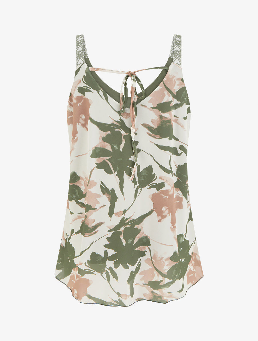 Caraco imprimé fleurs abstraites - Kaki - 2