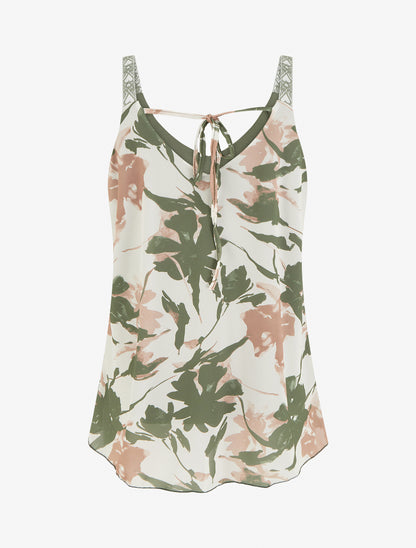 Caraco imprimé fleurs abstraites - Kaki - 2