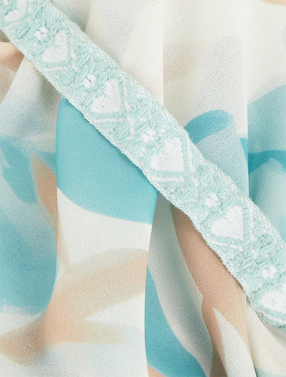 Caraco imprimé feuillages à bretelles brodées - Vert d&