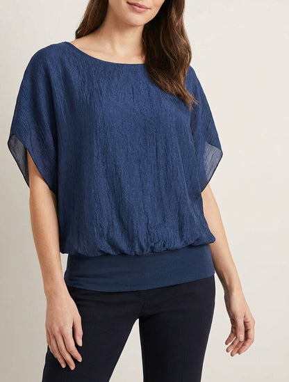 Top boule manches chauve-souris - Bleu foncé