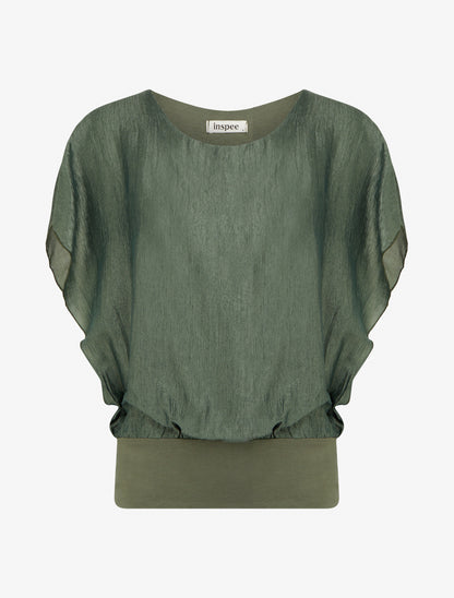 Top boule en tissu texturé - Kaki - 1