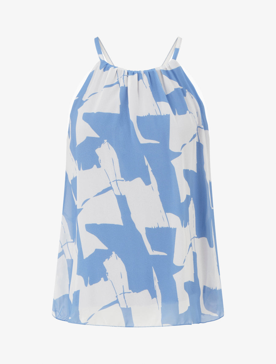 Top fluide imprimé abstrait - Bleu ciel - 1