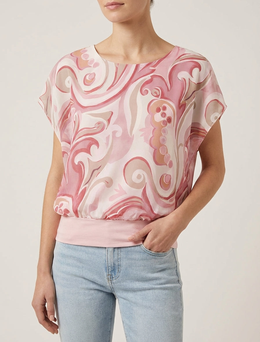 Top fluide imprimé arabesque - Rose