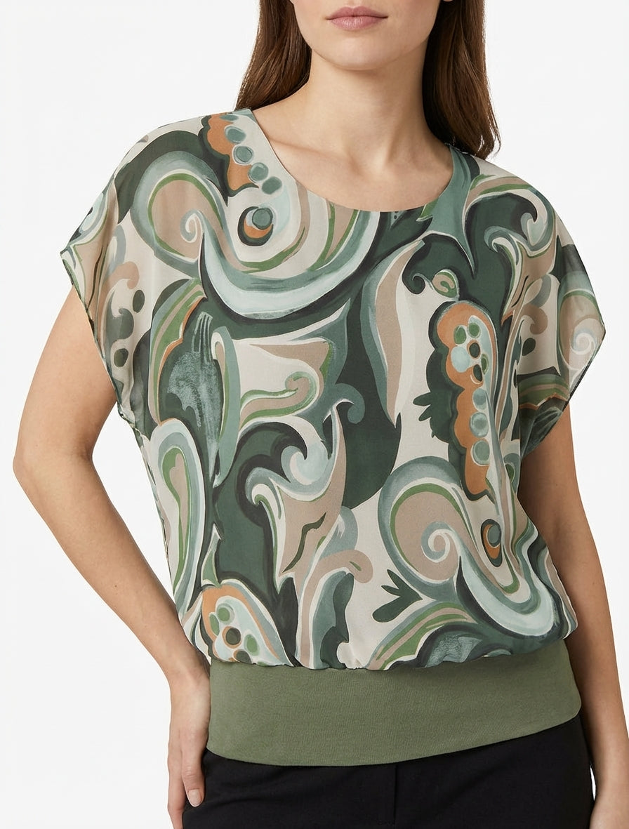 Top fluide imprimé arabesque - Kaki