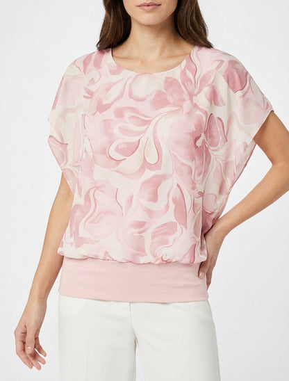 Top droit manches courtes imprimé floral - Rose