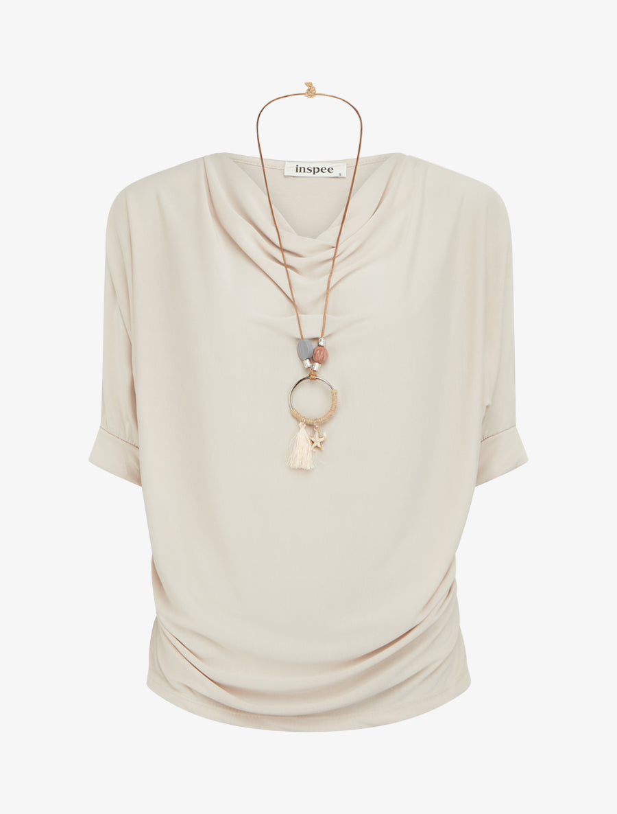 Top fluide à col bénitier - Beige - 1