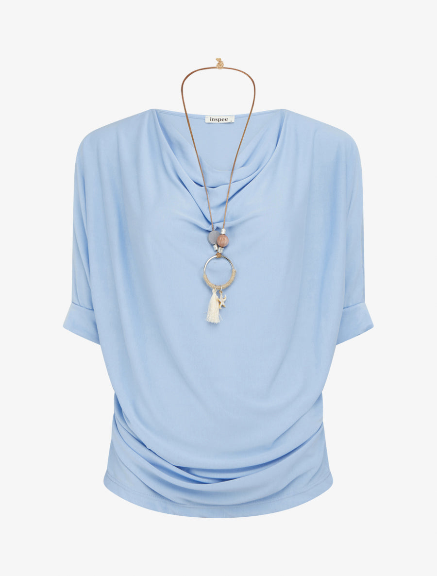 Top fluide à col bénitier - Bleu ciel - 1