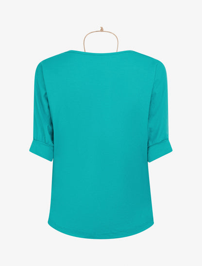 Top manches courtes effet lin à col bénitier - Turquoise - 2