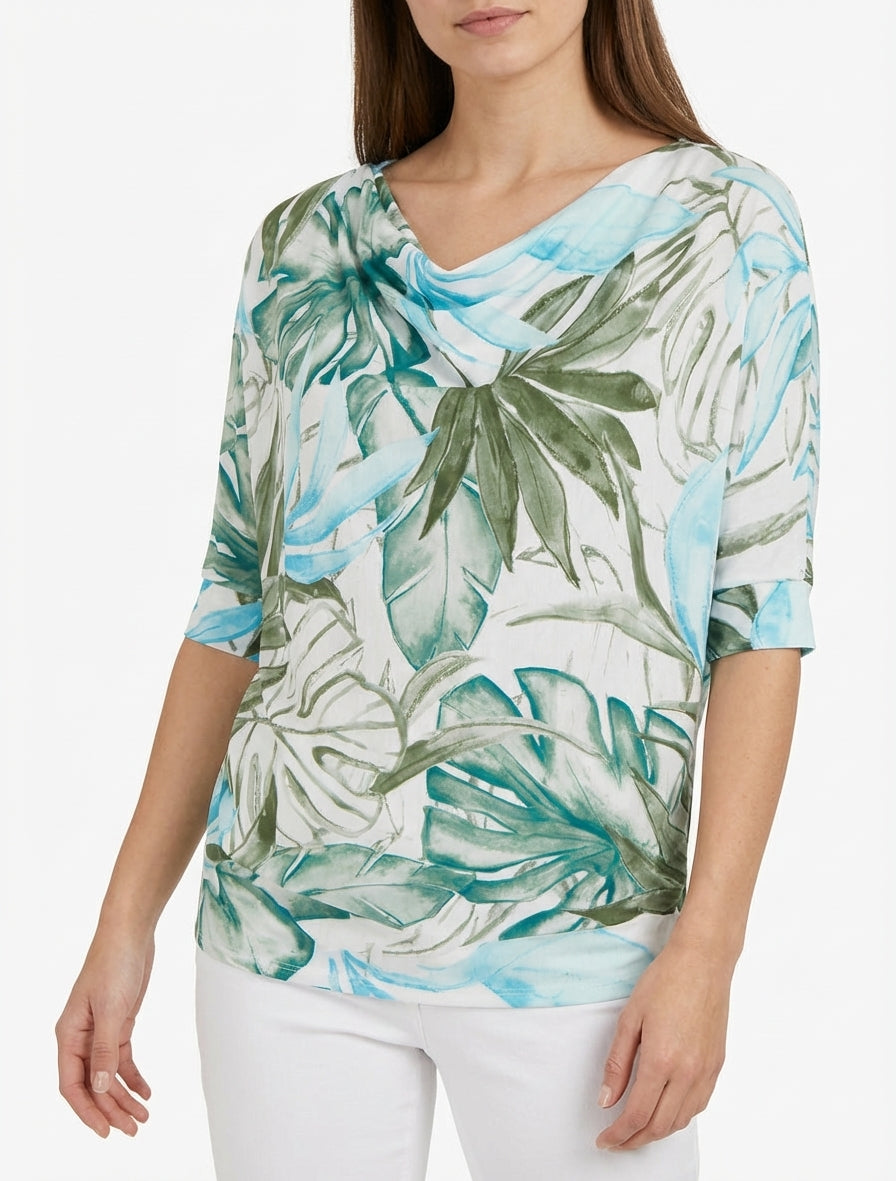 Top tropical col bénitier plissé - Kaki