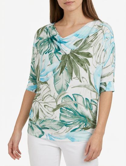 Top tropical col bénitier plissé - Kaki