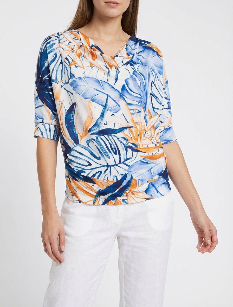 Top tropical col bénitier fluide - Marine