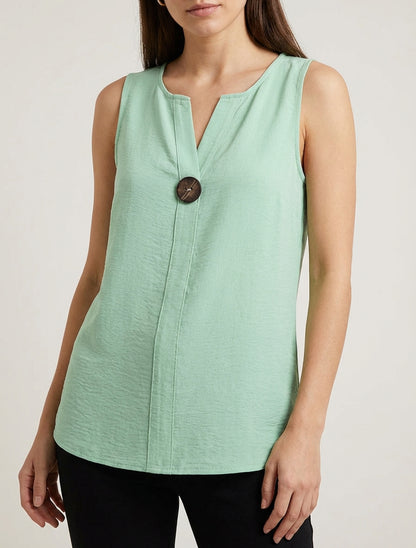 Top fluide col V bouton - Vert d&