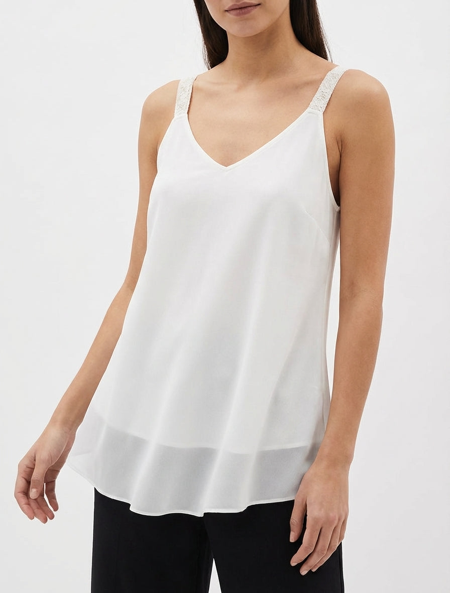 Caraco fluide col V motif coeur - Blanc