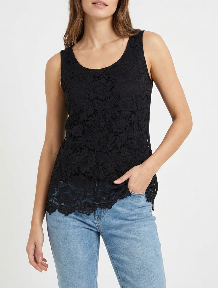 Top en dentelle à col U - Noir