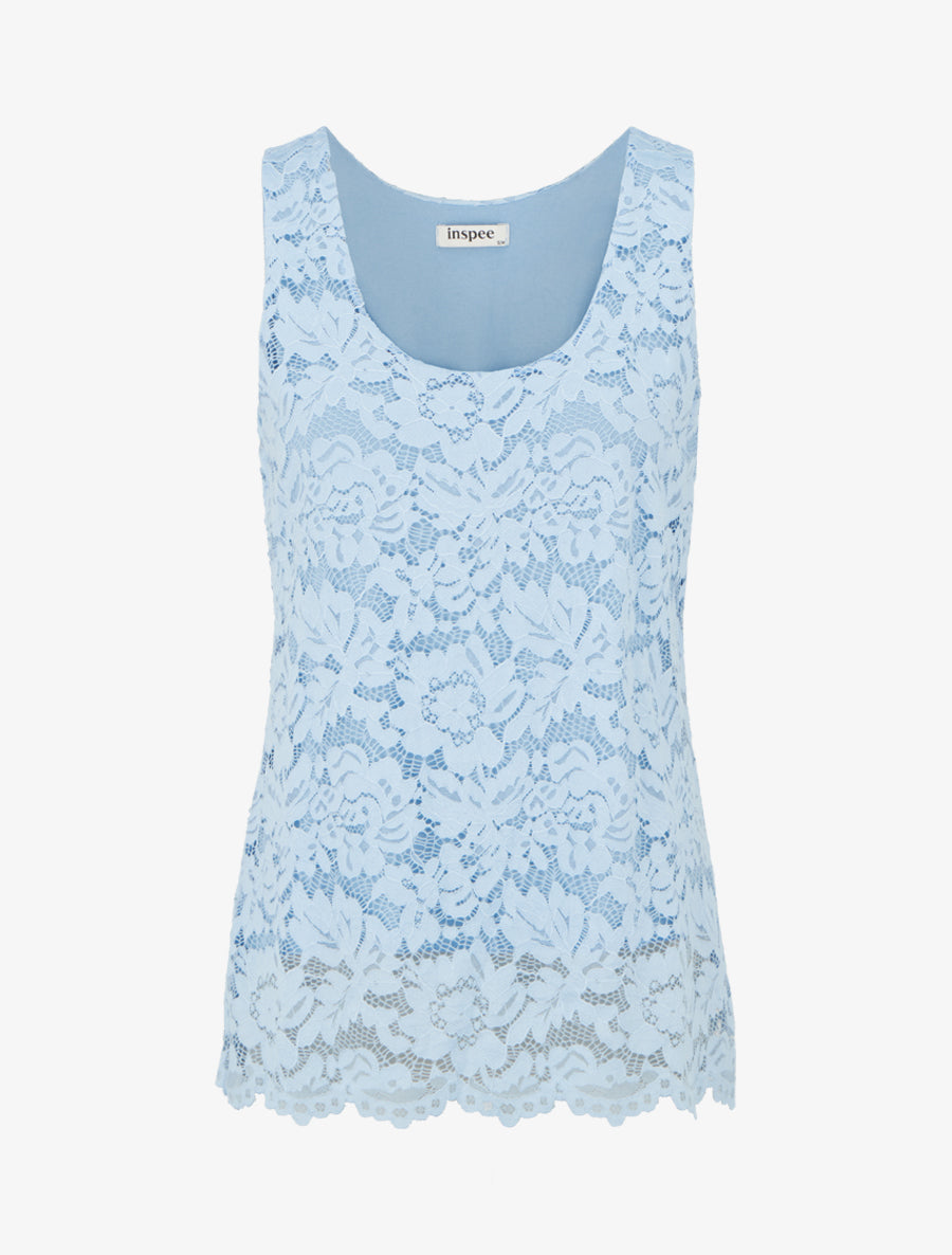 Top sans manches en dentelle à col U - Bleu ciel - 1